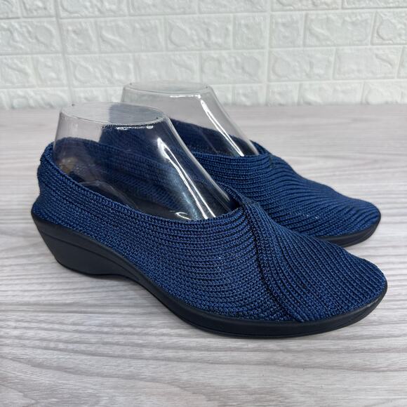 Arcopedico Mailu Shoe Sport Slip-On Knit Sz 37 Blue Black Wedge Washable Stretch - Picture 2 of 11